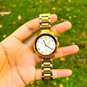 Movado Bold gold Tone Chronograph Watch with white  Dial unisex